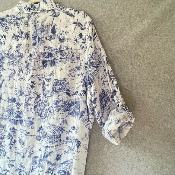 Joie Blue and White Linen Long Sleeve Blouse 2X - Picture 4 of 10